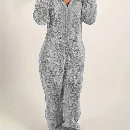 Women’s Fleece Pyjama Jumpsuit – Hooded Zip-Up Onesie