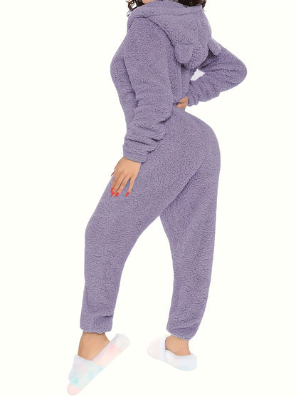 Women’s Fleece Pyjama Jumpsuit – Hooded Zip-Up Onesie