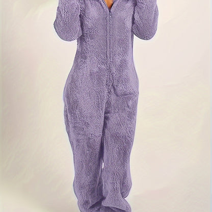Women’s Fleece Pyjama Jumpsuit – Hooded Zip-Up Onesie