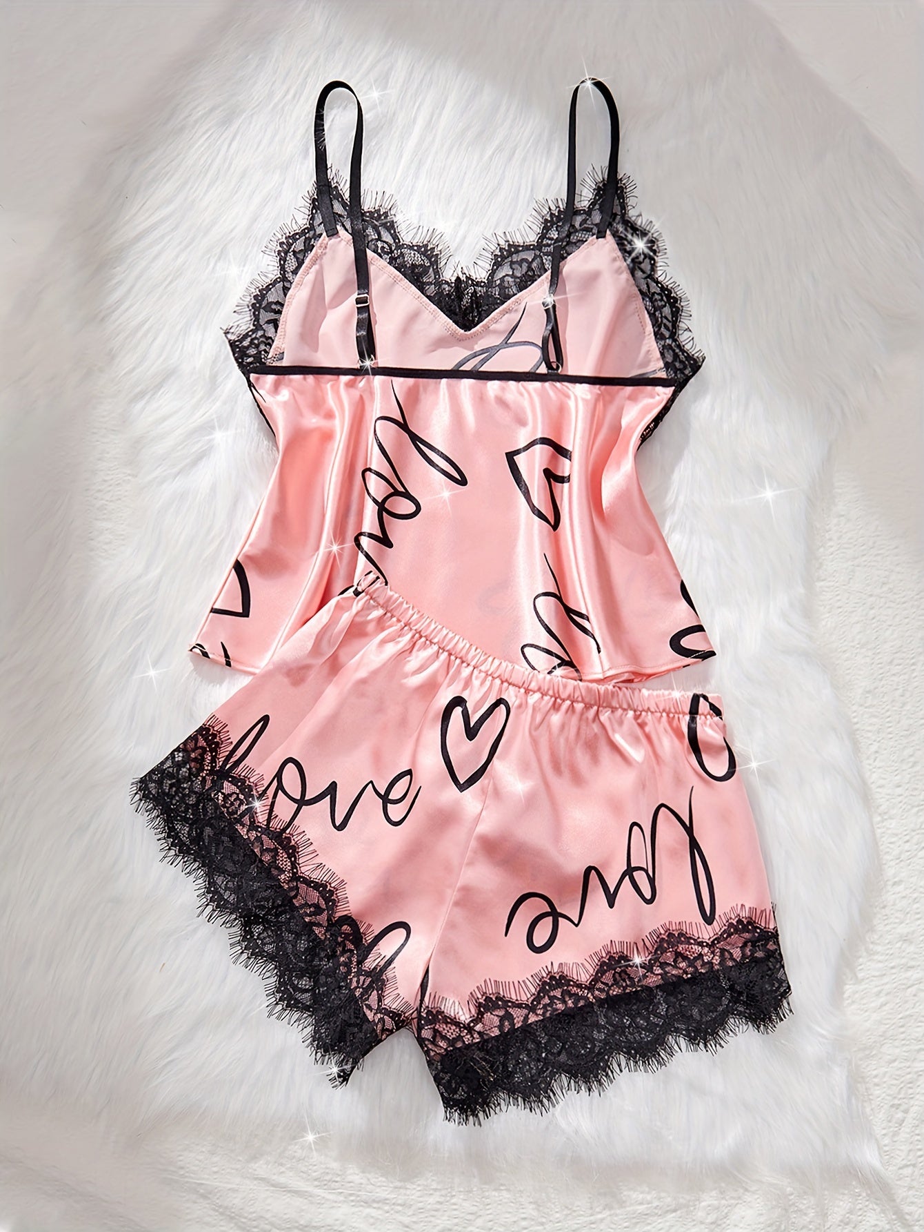 Women’s Satin Lace Pyjama Set – Cami Top & Shorts