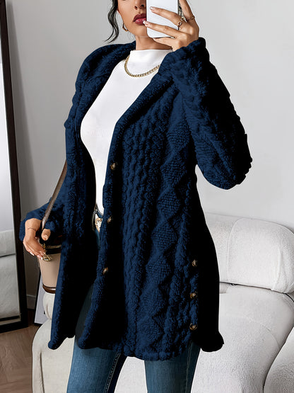 Jacquard Plush Hooded Cardigan – Autumn & Winter Warmth