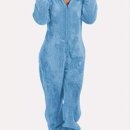 Women’s Fleece Pyjama Jumpsuit – Hooded Zip-Up Onesie