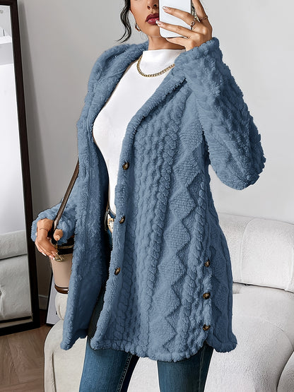 Jacquard Plush Hooded Cardigan – Autumn & Winter Warmth