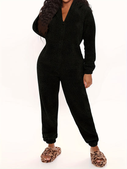 Women’s Fleece Pyjama Jumpsuit – Hooded Zip-Up Onesie