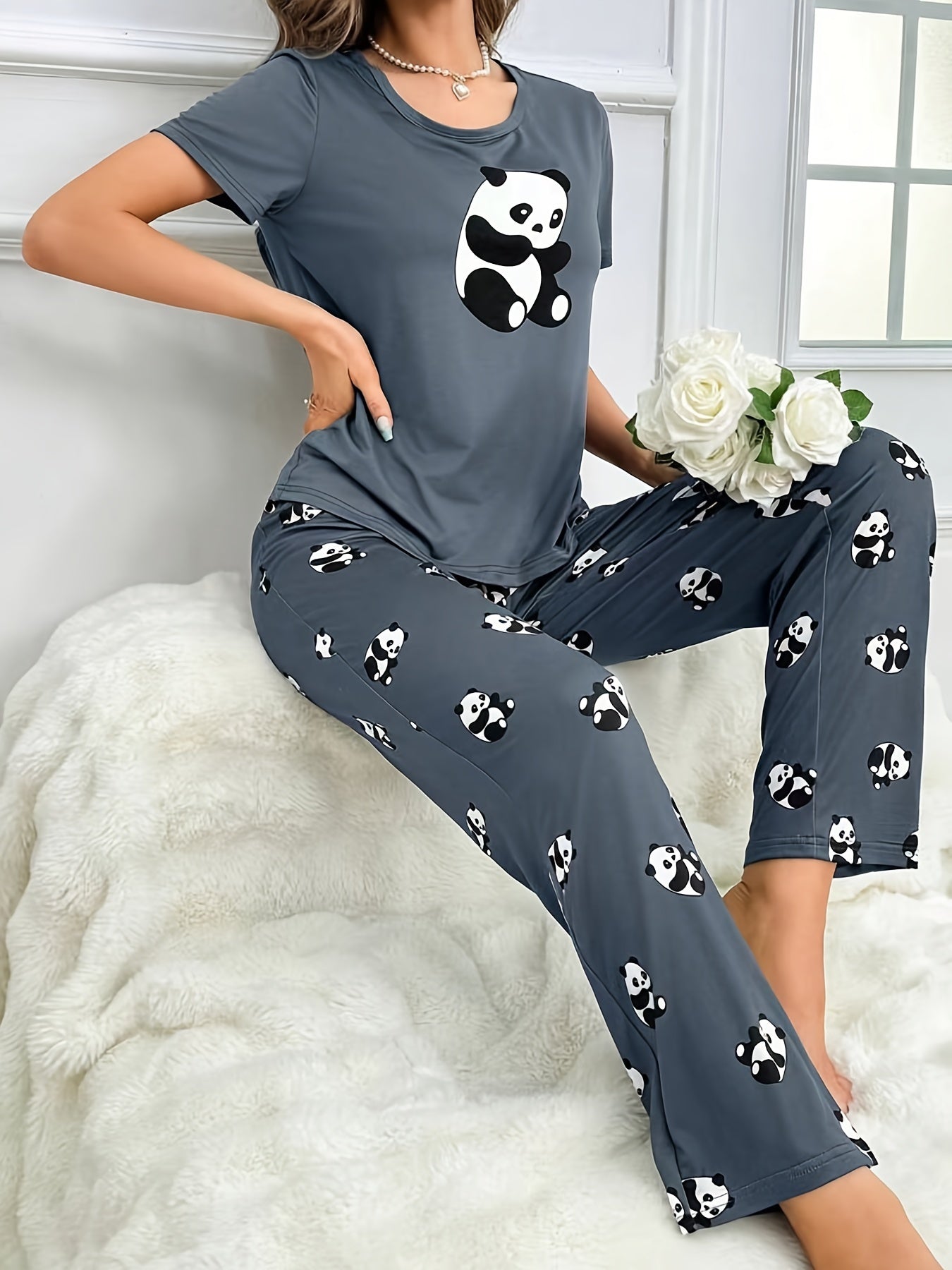 Women’s Panda Print Pyjamas – Short Sleeve Set