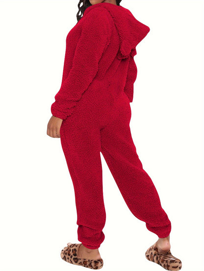Women’s Fleece Pyjama Jumpsuit – Hooded Zip-Up Onesie
