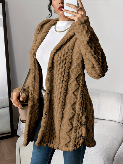Jacquard Plush Hooded Cardigan – Autumn & Winter Warmth