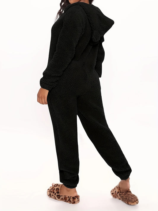 Women’s Fleece Pyjama Jumpsuit – Hooded Zip-Up Onesie