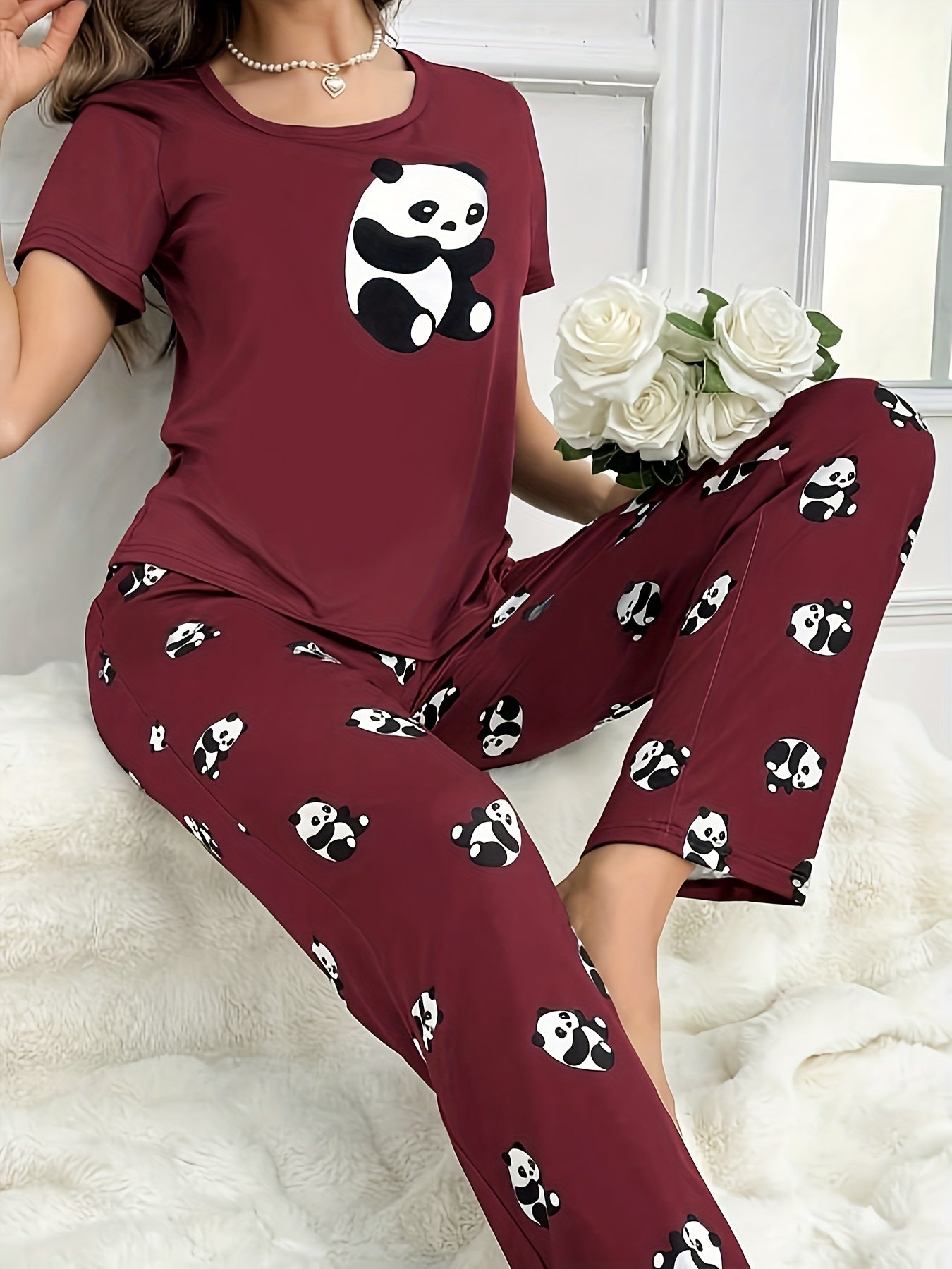 Women’s Panda Print Pyjamas – Short Sleeve Set