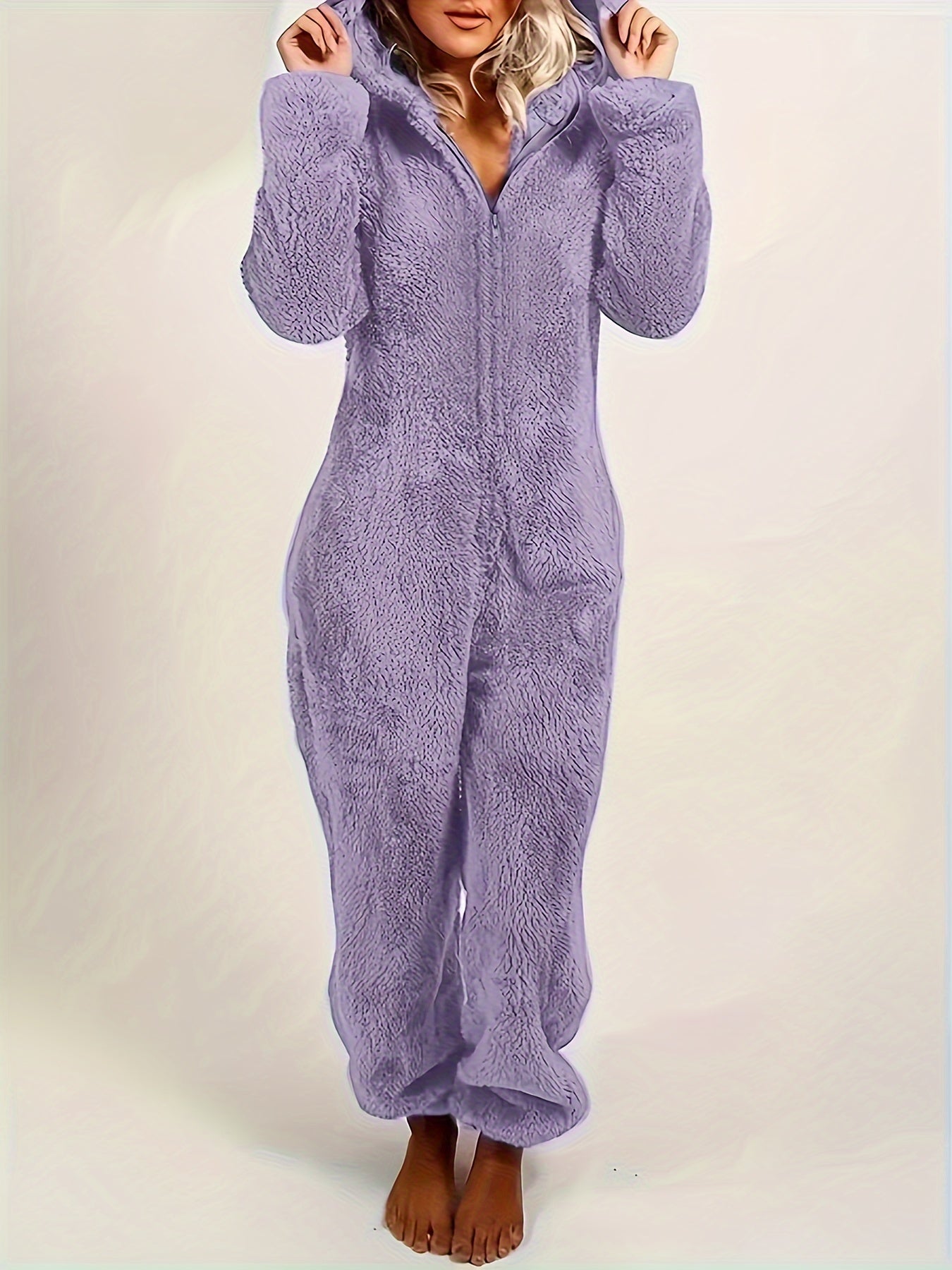 Women’s Fleece Pyjama Jumpsuit – Hooded Zip-Up Onesie