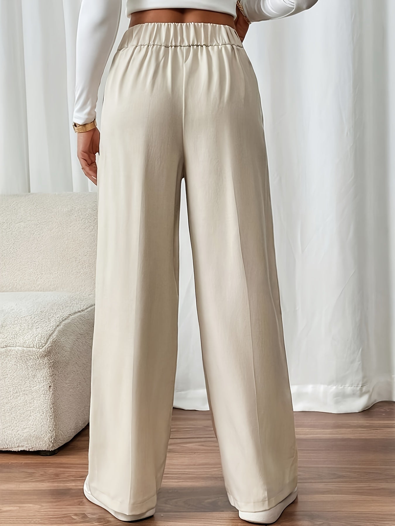 High-Waisted Wide Leg Tailored Trousers with Button Detail